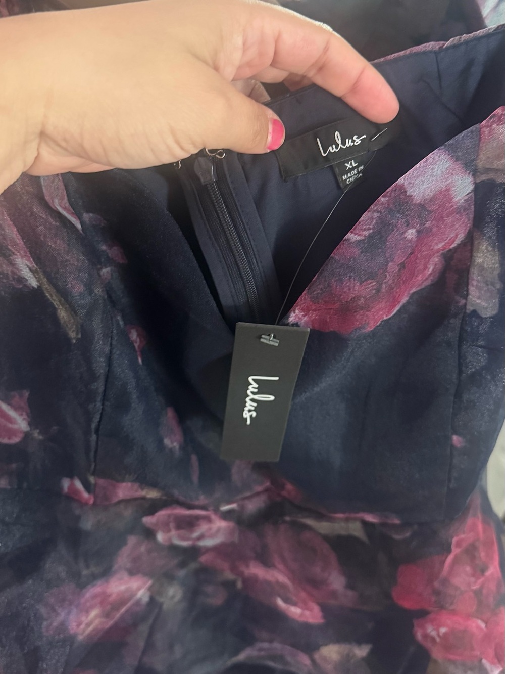 BNWT Lulus Oh-So Stunning Navy Blue Floral Organza Tiered Midi Dress - Picture 7 of 7